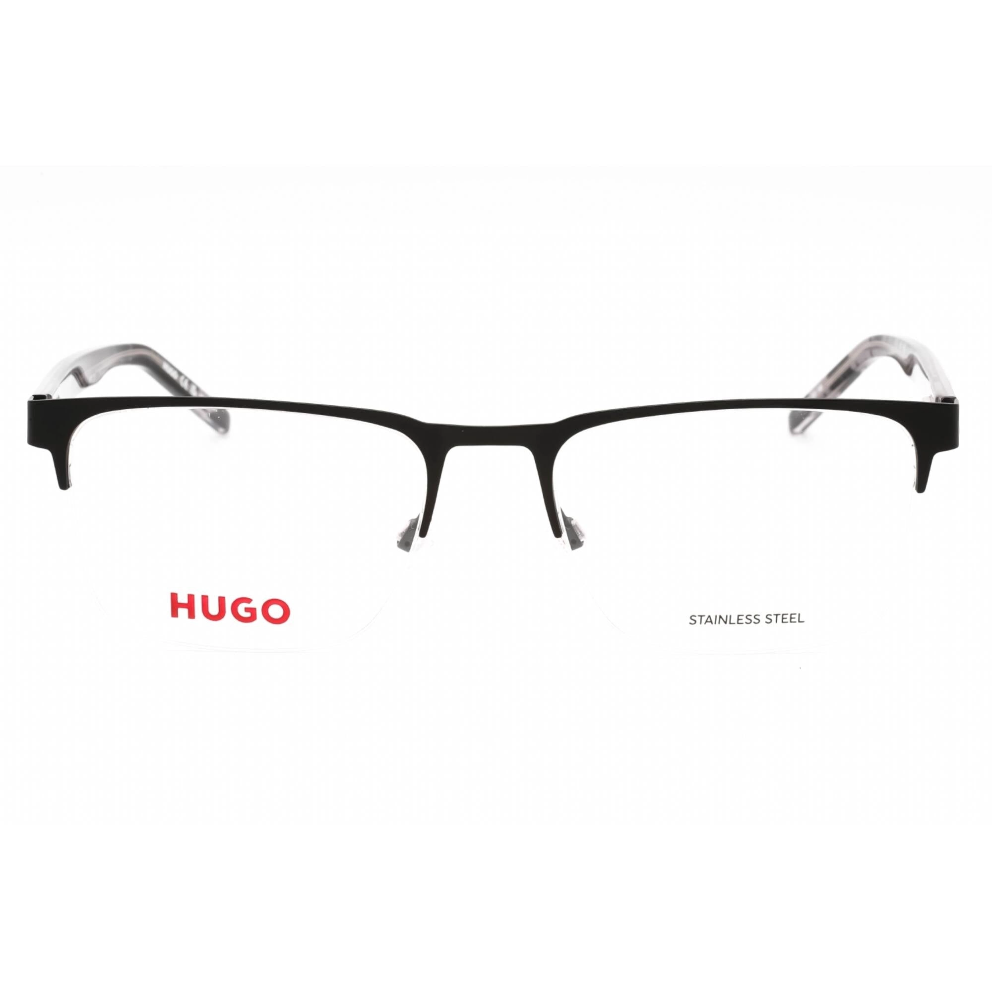 Hugo Men's Eyeglasses - Matte Black Metal Rectangular Half Rim Frame | HG 1076 0003 00