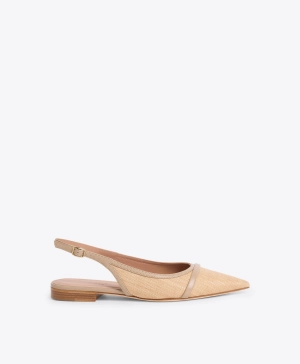 Jama Beige Raffia Flat Slingbacks