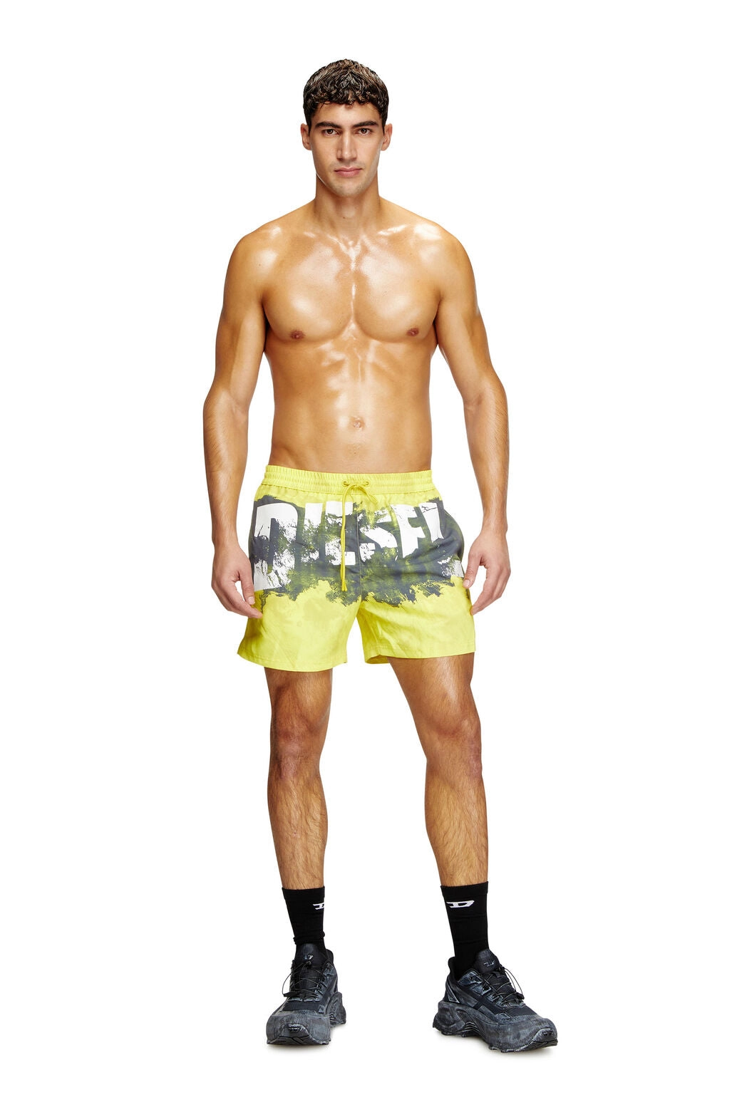Ken-37-D-Pop Mid-length swim shorts with graphic print Yellow