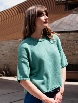 Lisa Women's Cotton Boxy Knitted Top | Mint