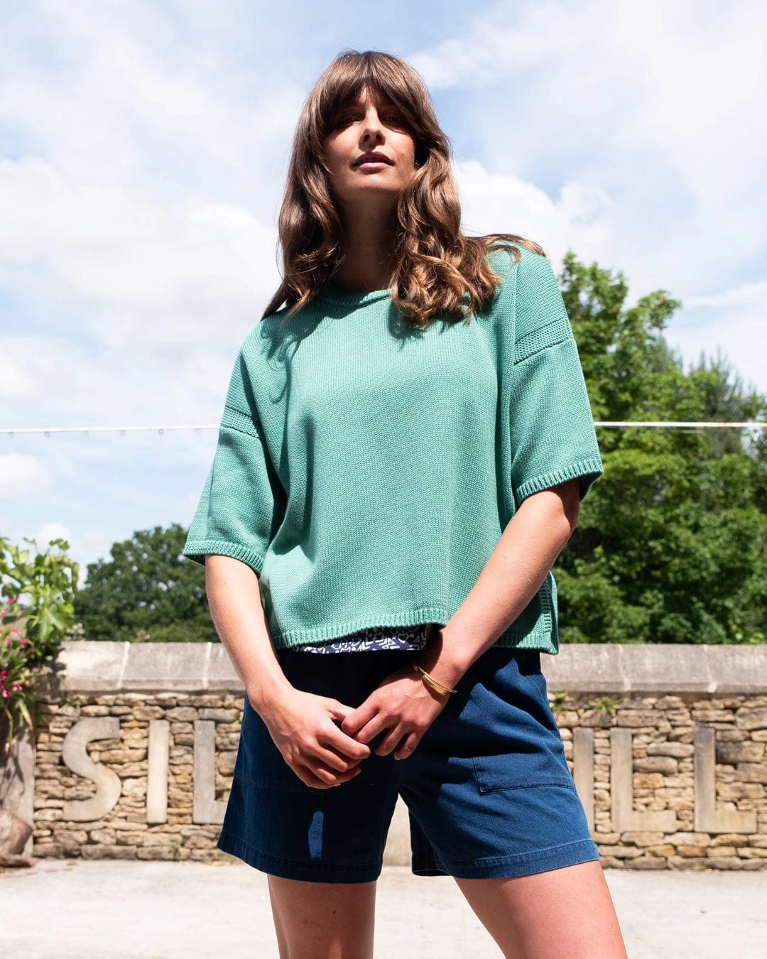 Lisa Women's Cotton Boxy Knitted Top | Mint