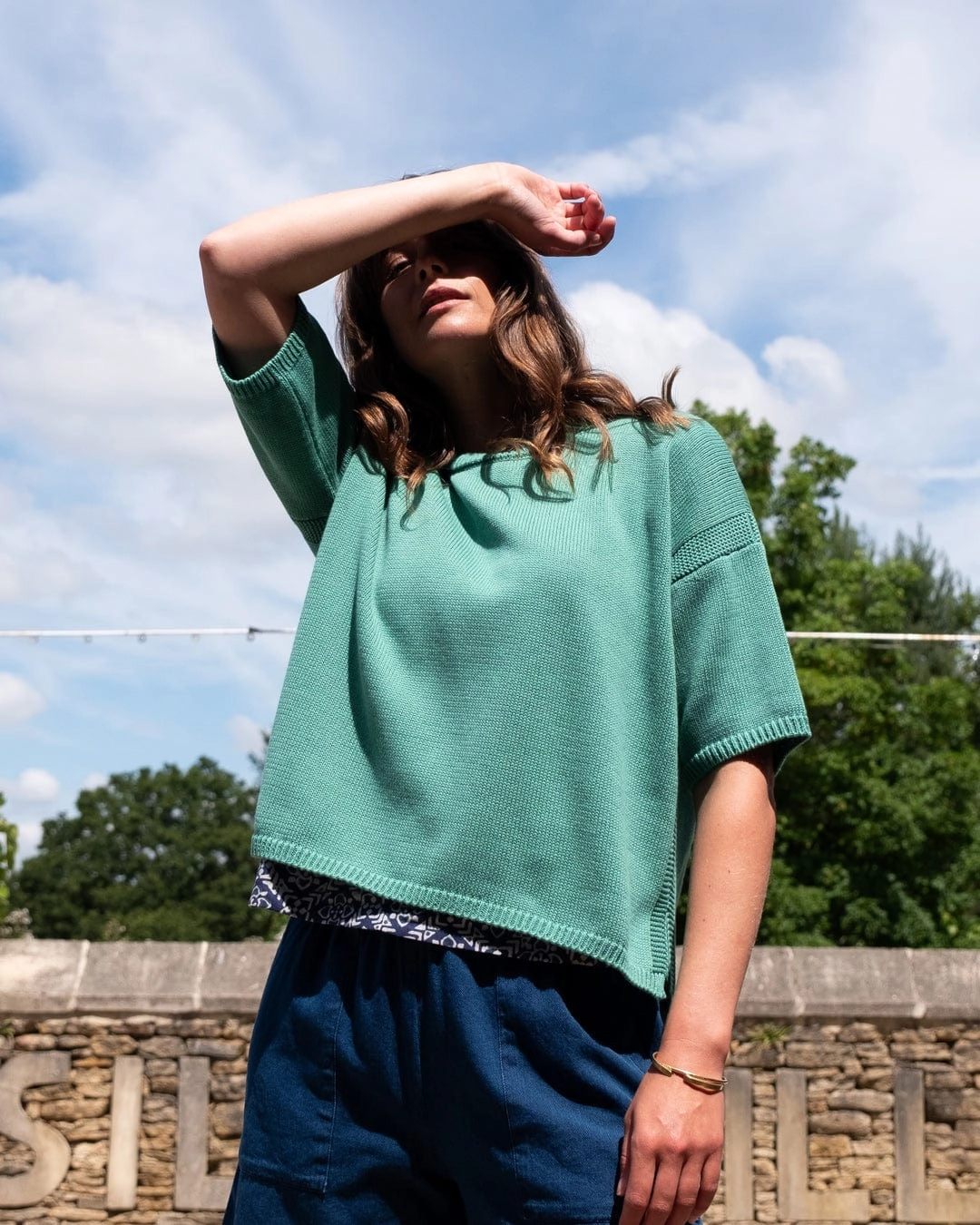 Lisa Women's Cotton Boxy Knitted Top | Mint