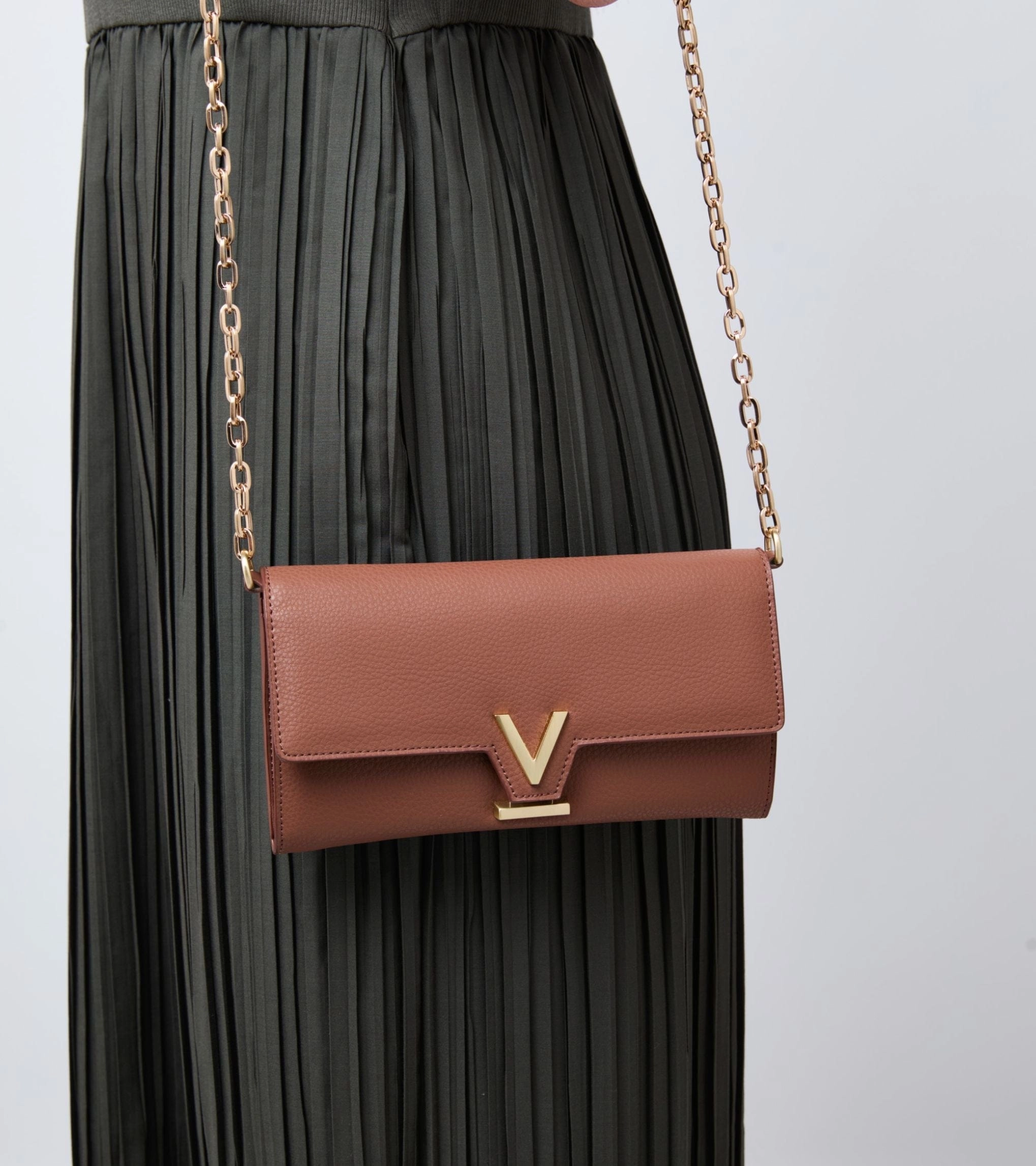Luella Vegan Bio-Based Bamboo Leather Chain Purse | Brown