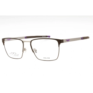 Police Men's Eyeglasses - Brown Silver Metal Rectangular Full Rim Frame | VPLG79 8BMY