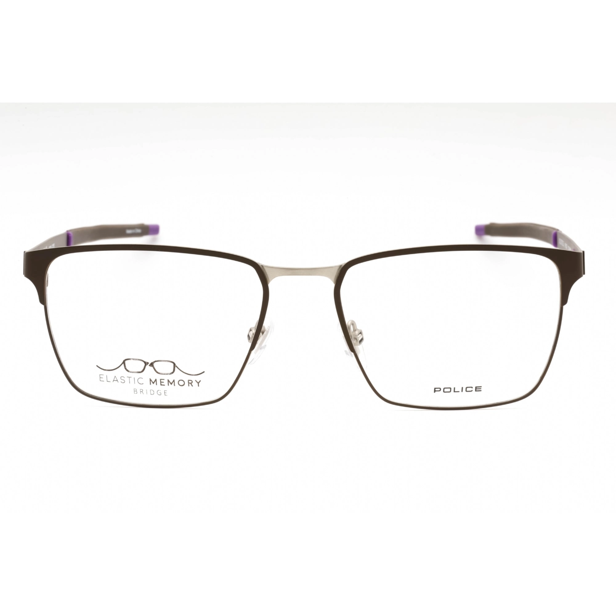 Police Men's Eyeglasses - Brown Silver Metal Rectangular Full Rim Frame | VPLG79 8BMY