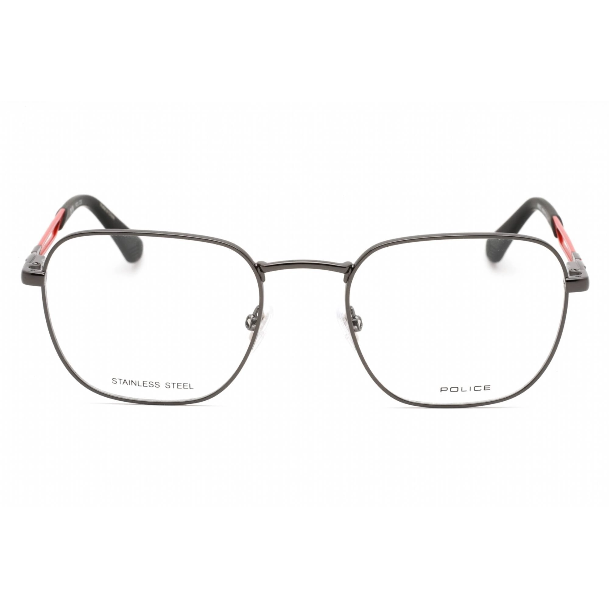 Police Men's Eyeglasses - Shiny Gunmetal Square Frame Clear Demo Lens | VPLF08 0568
