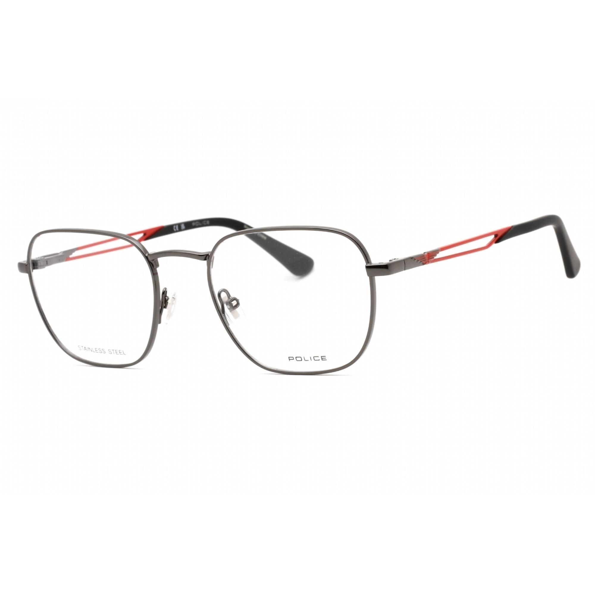 Police Men's Eyeglasses - Shiny Gunmetal Square Frame Clear Demo Lens | VPLF08 0568