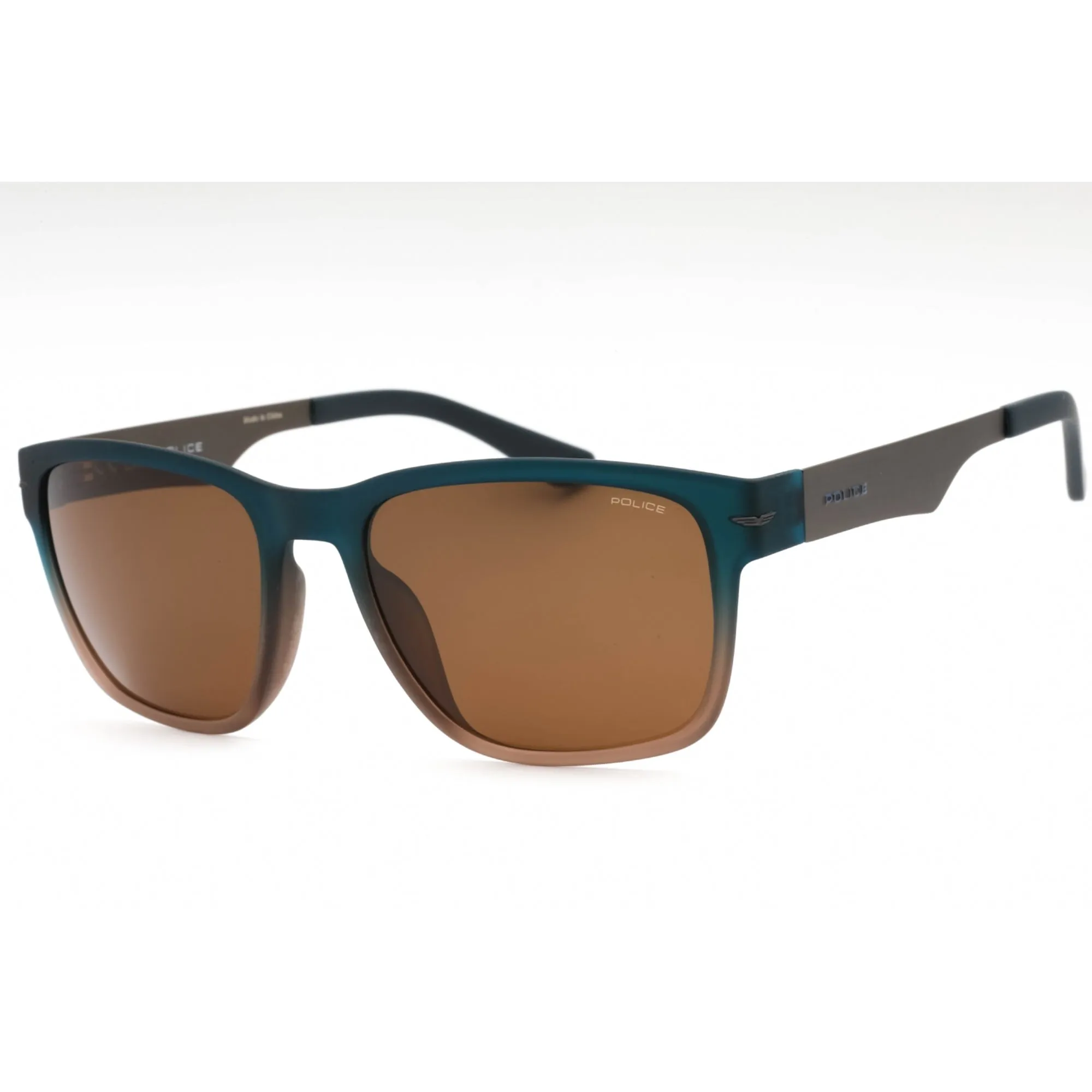 Police Men's Sunglasses - Frosted Blue Brown Plastic Rectangular Frame | SPLL09 0MGB