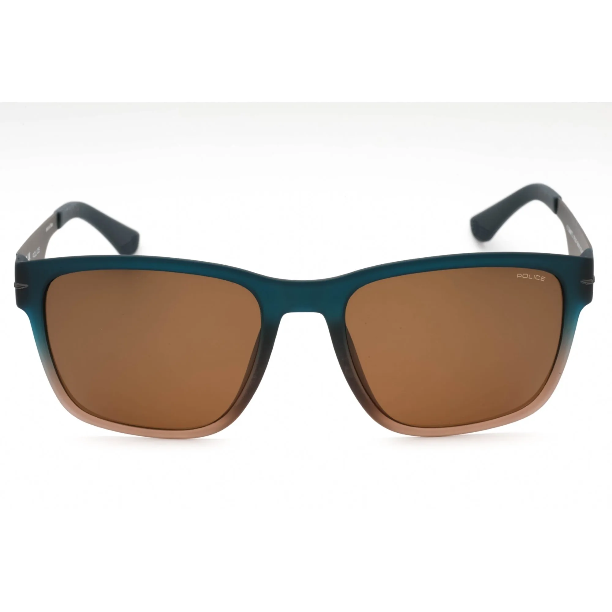 Police Men's Sunglasses - Frosted Blue Brown Plastic Rectangular Frame | SPLL09 0MGB