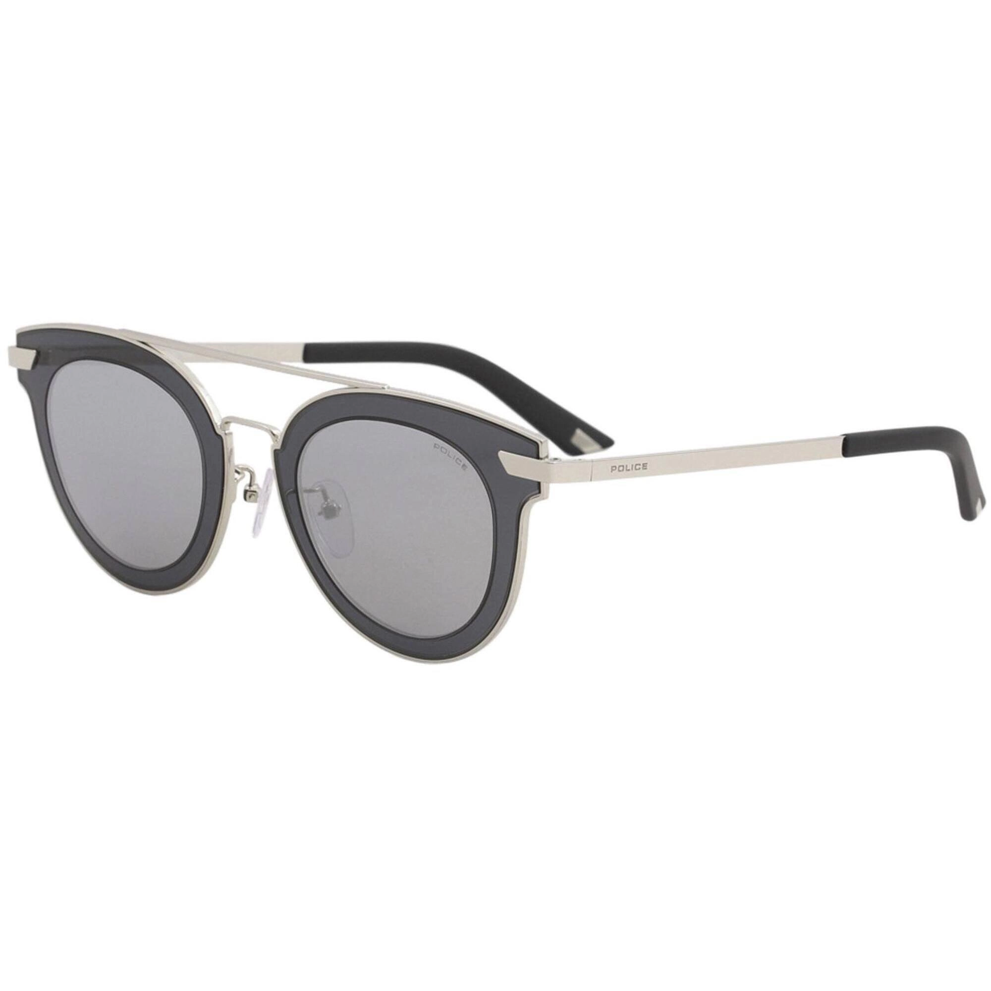 Police Men's Sunglasses - Shiny Palladium Metal Cat Eye Frame | POLICE SPL349 579X