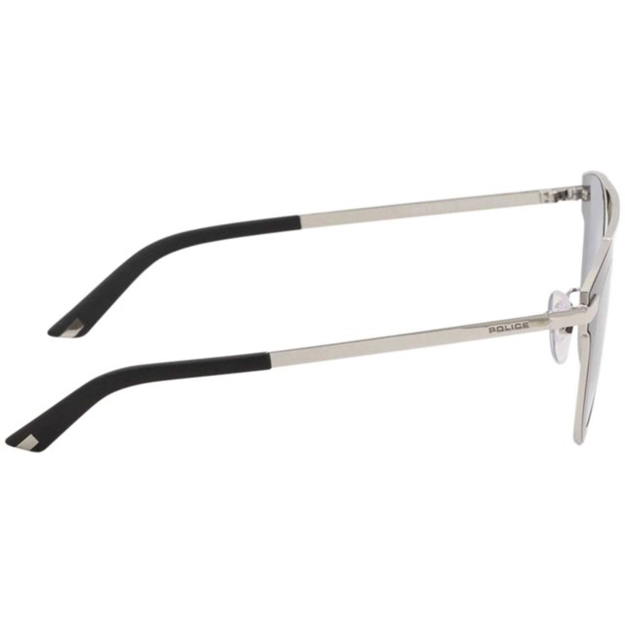 Police Men's Sunglasses - Shiny Palladium Metal Cat Eye Frame | POLICE SPL349 579X