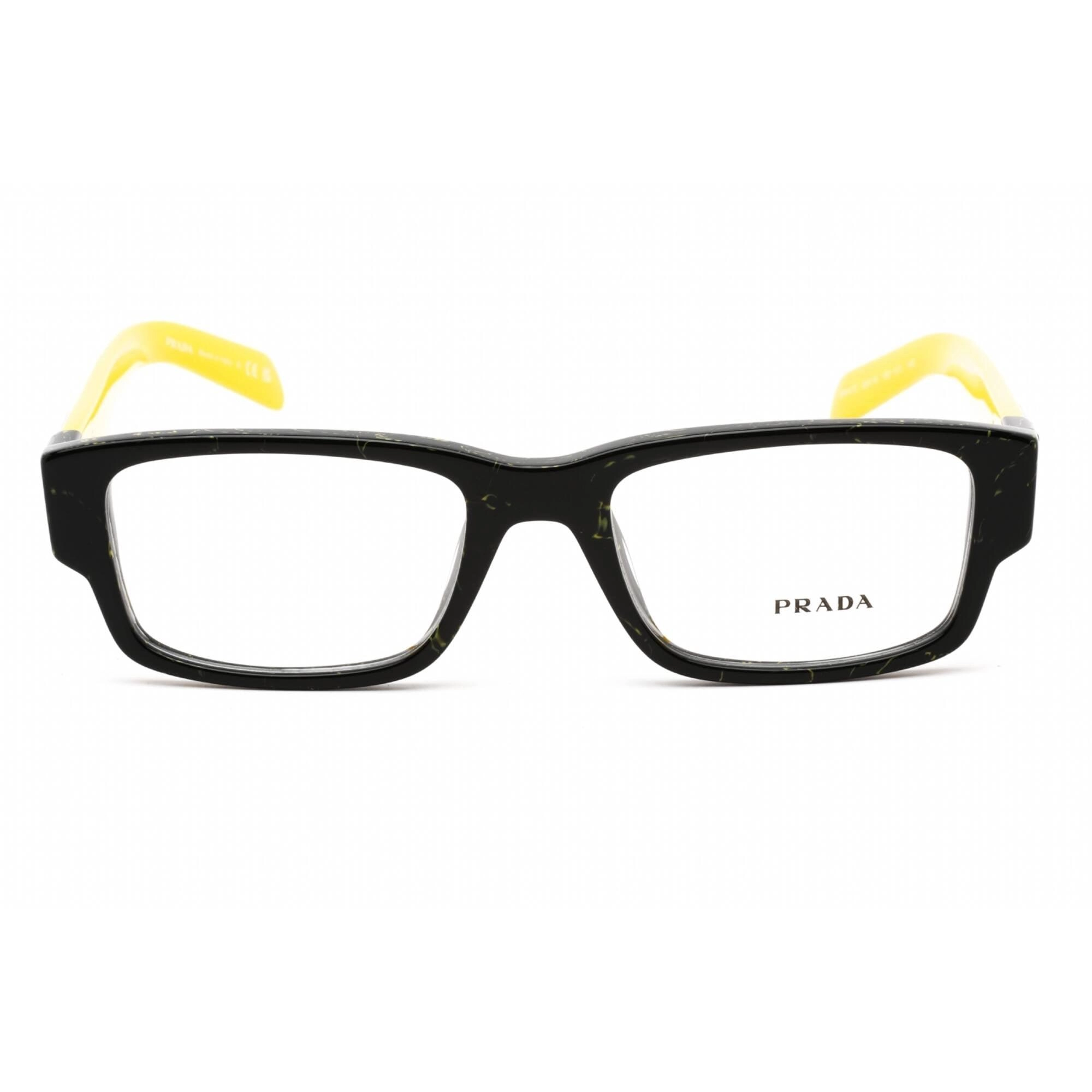 Prada Men's Eyeglasses - Black/Yellow Marble Plastic Rectangular | 0PR 07ZV 19D1O1