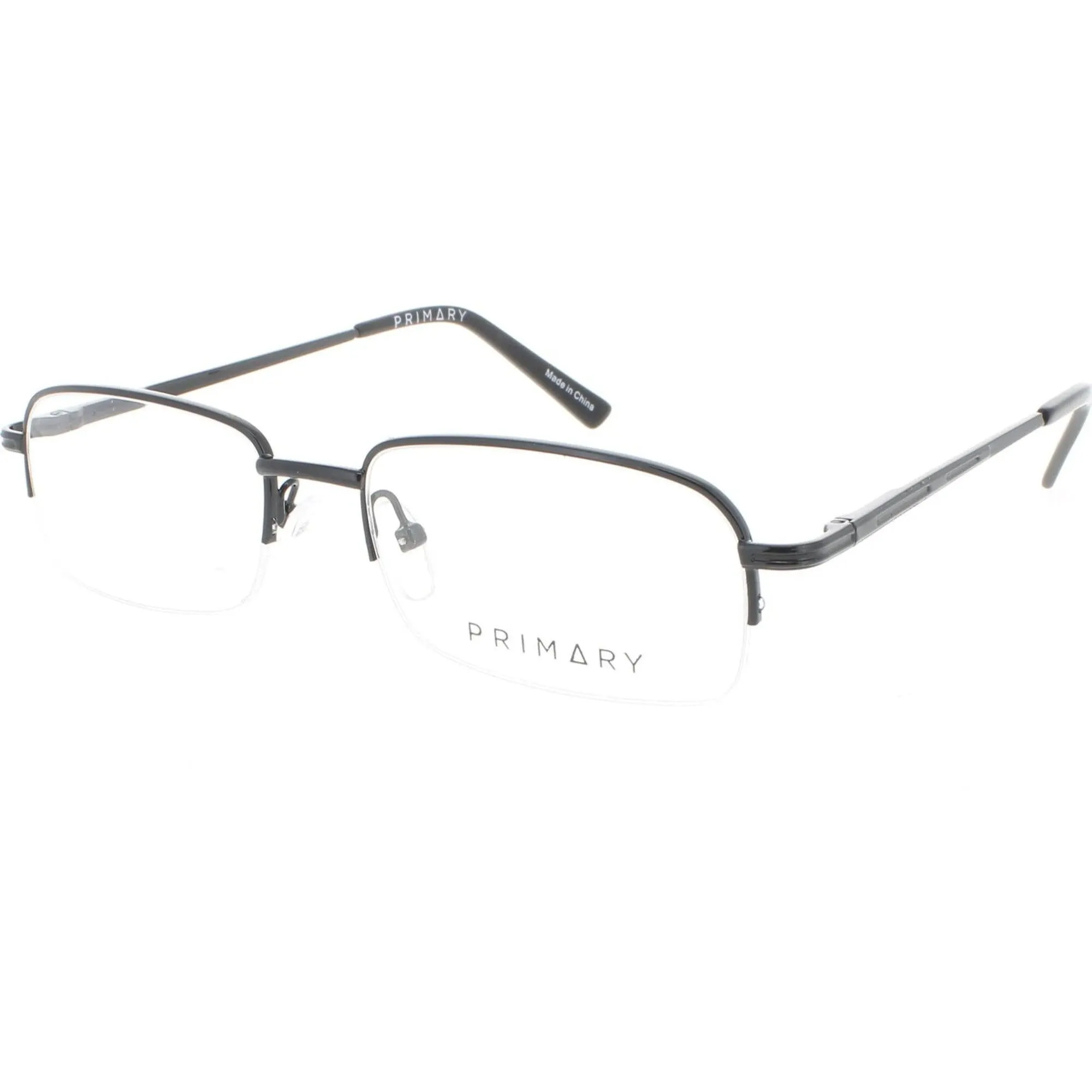 Primary Men's Eyeglasses - Demo Lens Metal Rectangular Half Rim Frame | 1086 BLACK