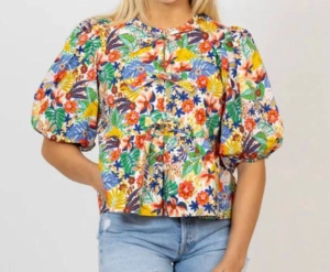 "paradise Palms" Bright Knot Top In Multi Color