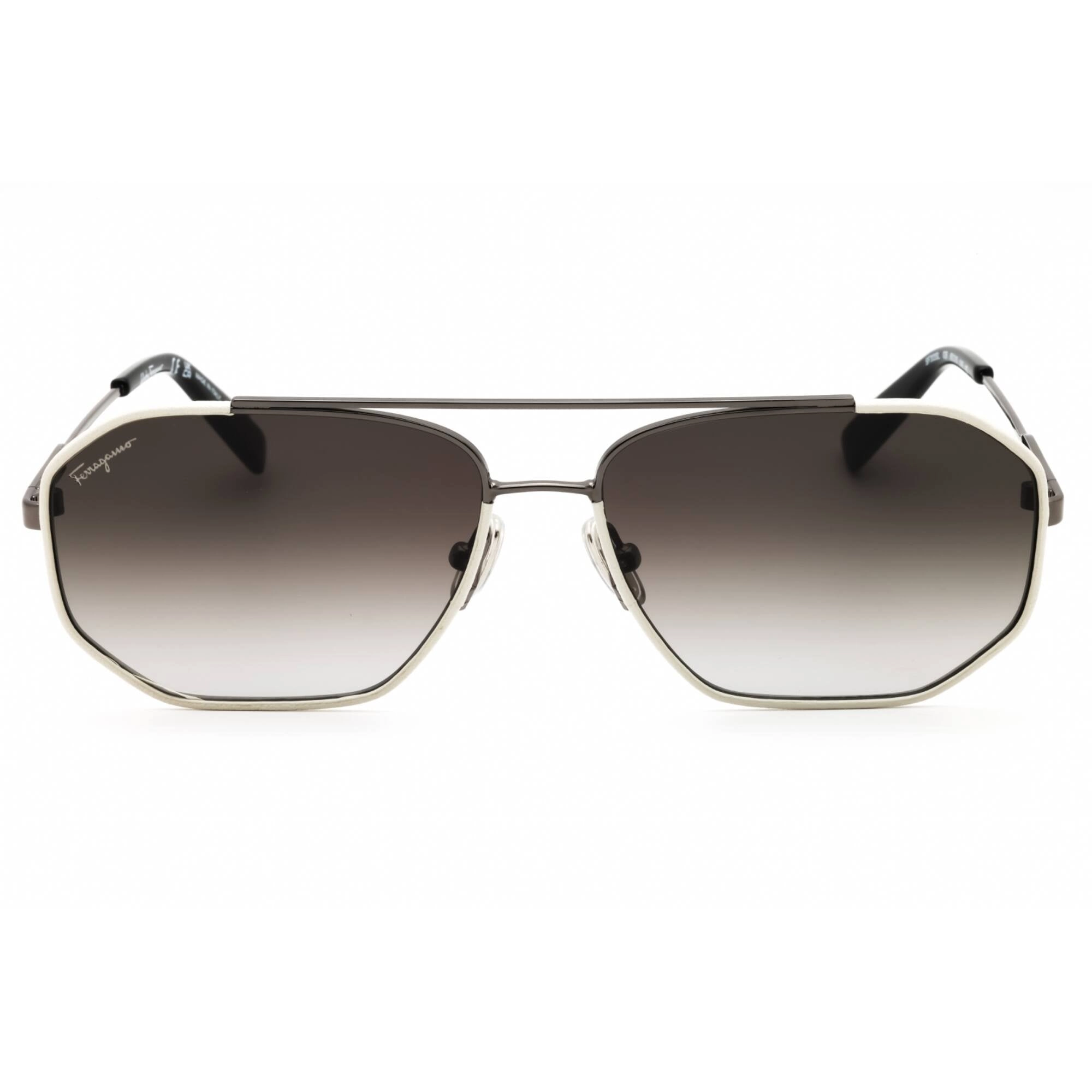 Salvatore Ferragamo Men's Sunglasses - Dark Ruthenium/White Navigator | SF303SL 026