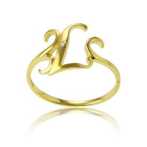 Sterling Silver 1 Micron GP Single CZ "L" Ring - W-9489