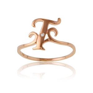 Sterling Silver 1 Micron GP Single CZ "T" Ring - W-9495