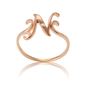 Sterling Silver 1 Micron Rose GP Single CZ "N" Ring - W-9487