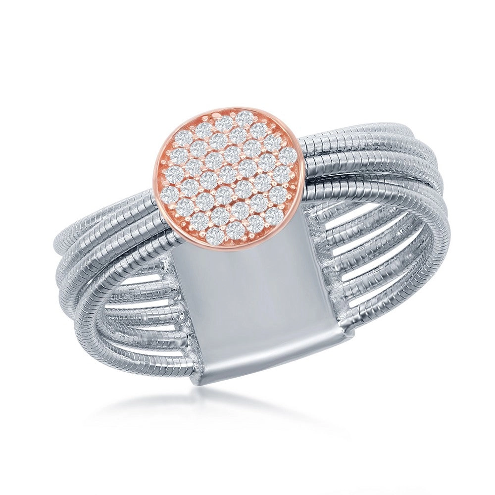 Sterling Silver 14K Rose Gold Designer CZ Bonded Ring, Size 8