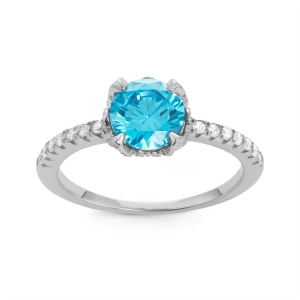 Sterling Silver Center Round Light Blue CZ Ring - W-1524