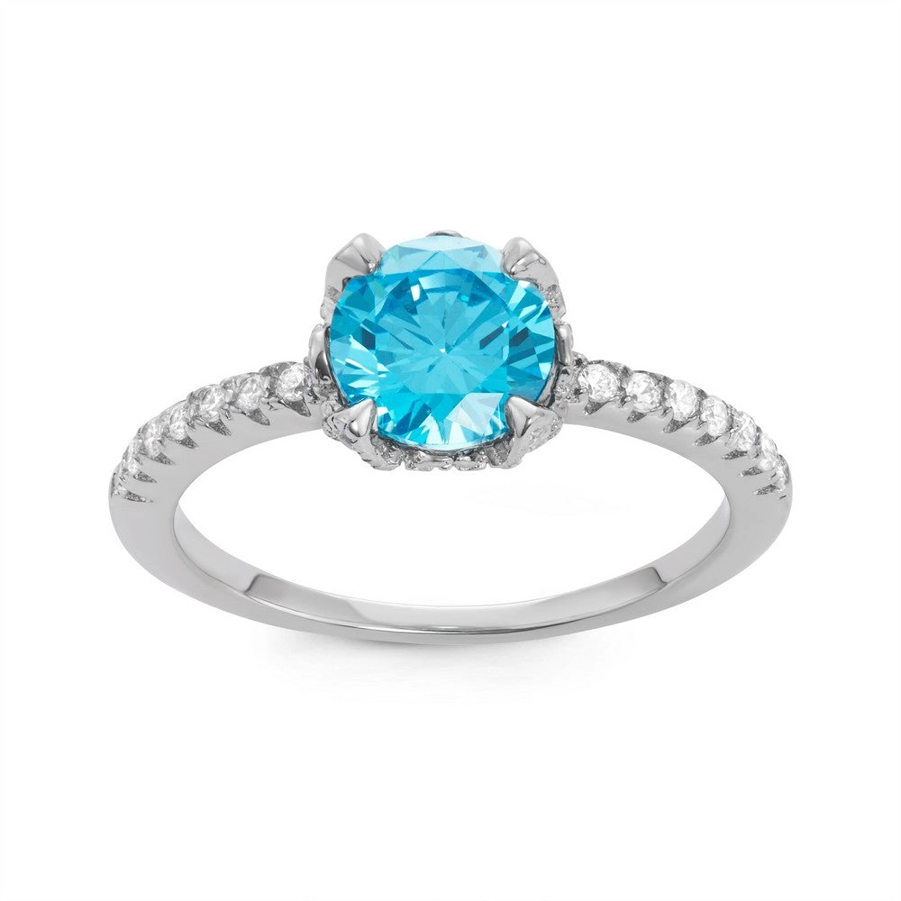 Sterling Silver Center Round Light Blue CZ Ring - W-1524