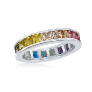 Sterling Silver Channel Set Rainbow CZ Band Ring - W-2130