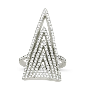 Sterling Silver CZ Large Concentric Triangles Ring - W-1218