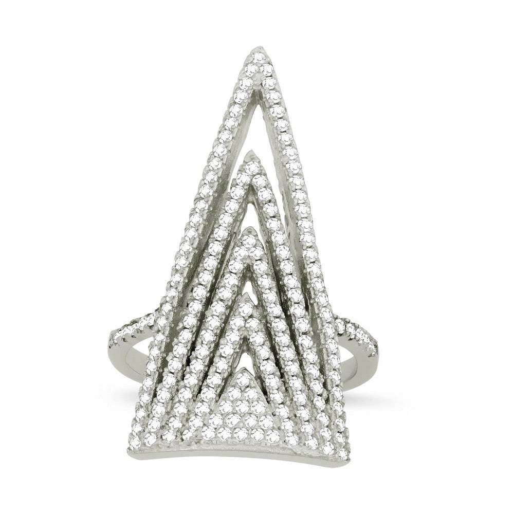 Sterling Silver CZ Large Concentric Triangles Ring - W-1218