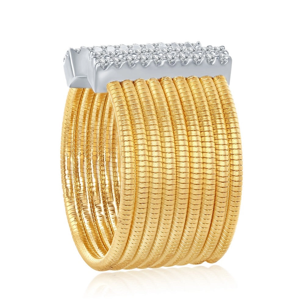 Sterling Silver Designer CZ Ring Bonded with 14K Gold - W-2023