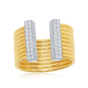 Sterling Silver Designer CZ Ring Bonded with 14K Gold - W-2023