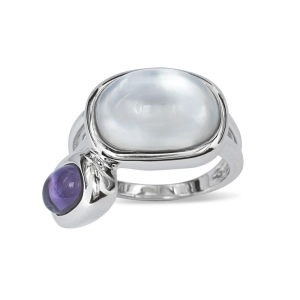 Sterling Silver Doublet MOP and Amethyst Ring, Size 9