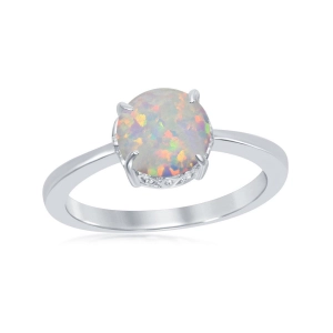 Sterling Silver Four-Prong Round White Inlay Opal Ring - W-1852