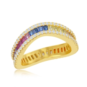Sterling Silver GP Rainbow Baguette CZ Wavy Ring - W-2442-GP