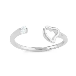 Sterling Silver Open Heart with CZ Open Ring - W-1609