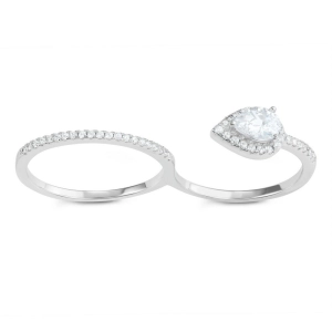 Sterling Silver Open Teardrop Double Finger Ring - W-1608