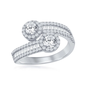Sterling Silver Overlapping Half Baguette CZ Band Ring - W-1863