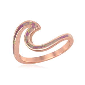 Sterling Silver Pink Inlay Opal Wave Design Ring - W-1889