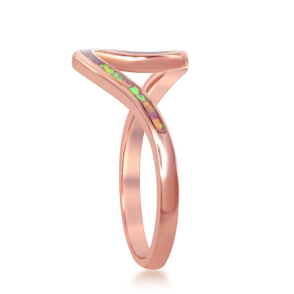 Sterling Silver Pink Inlay Opal Wave Design Ring - W-1889