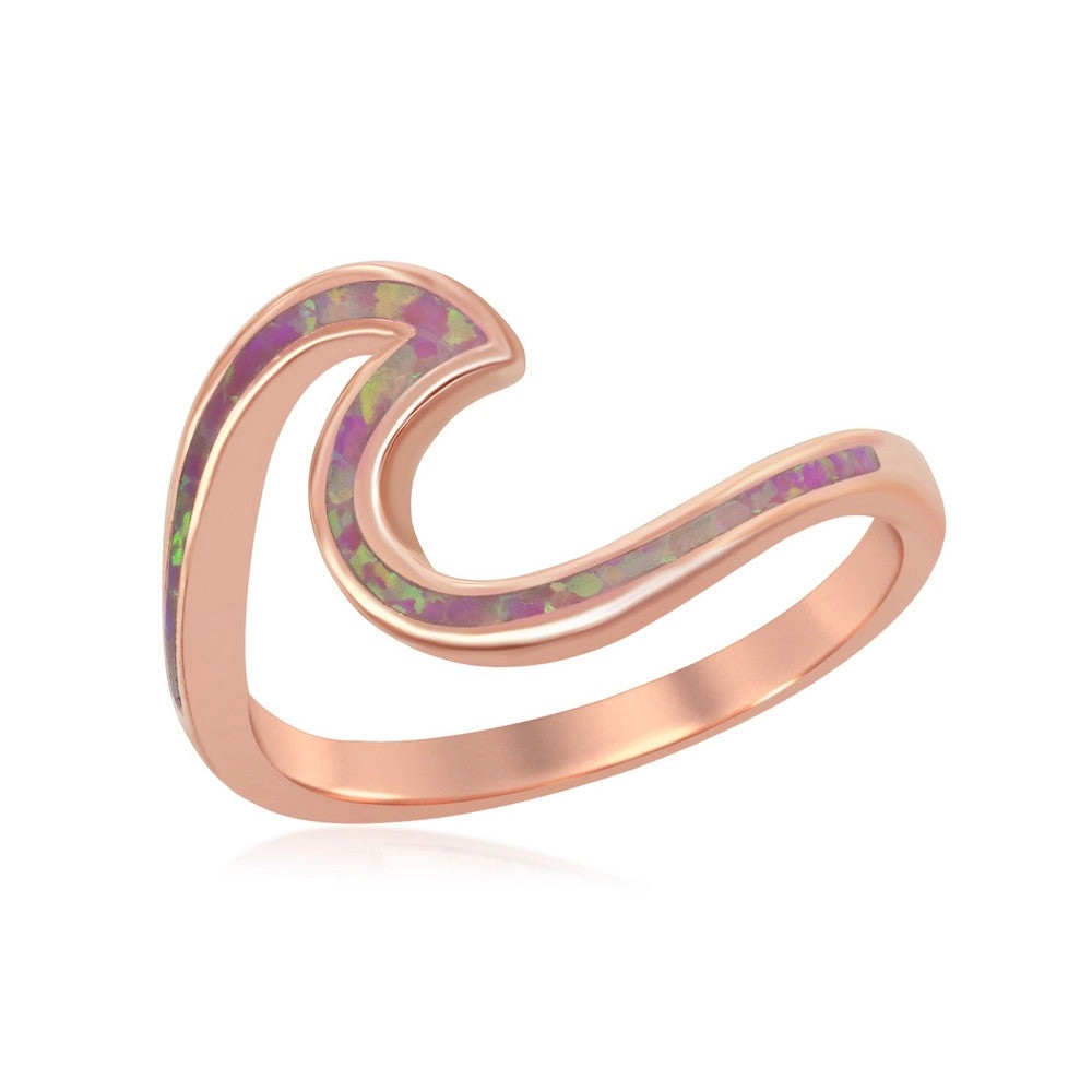 Sterling Silver Pink Inlay Opal Wave Design Ring - W-1889