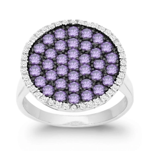 Sterling Silver Purple CZ Black Rhodium Round Ring - W-9873