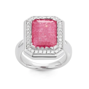 Sterling Silver Rectangle Dark Pink Ice Stone Ring - W-1443