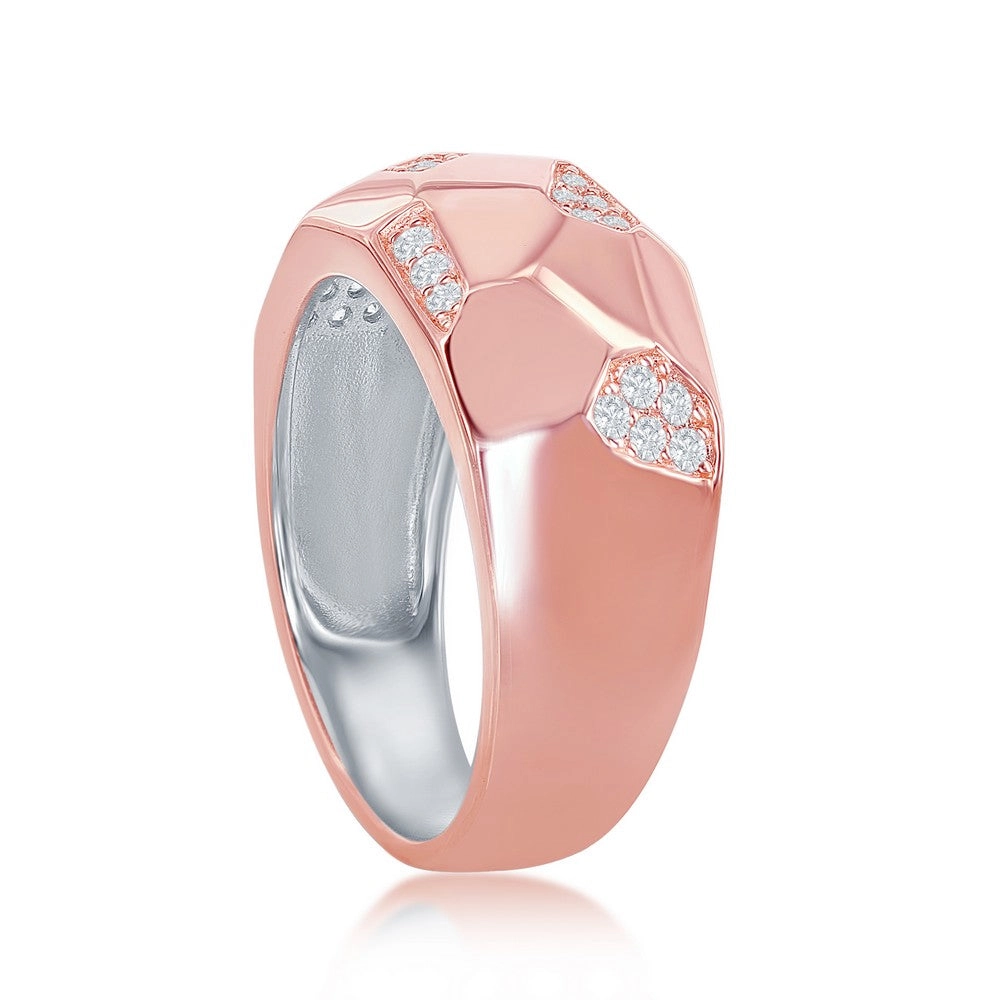 Sterling Silver Rose GP Design Micro Pave Ring - W-2048