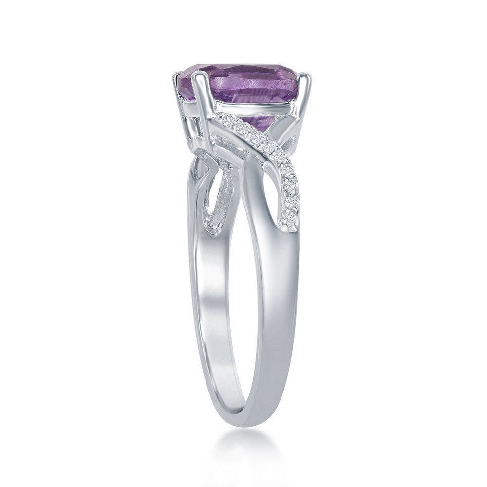 Sterling Silver Small Amethyst with White Topaz Ring - W-1678