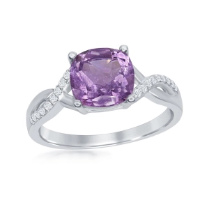Sterling Silver Small Amethyst with White Topaz Ring - W-1678