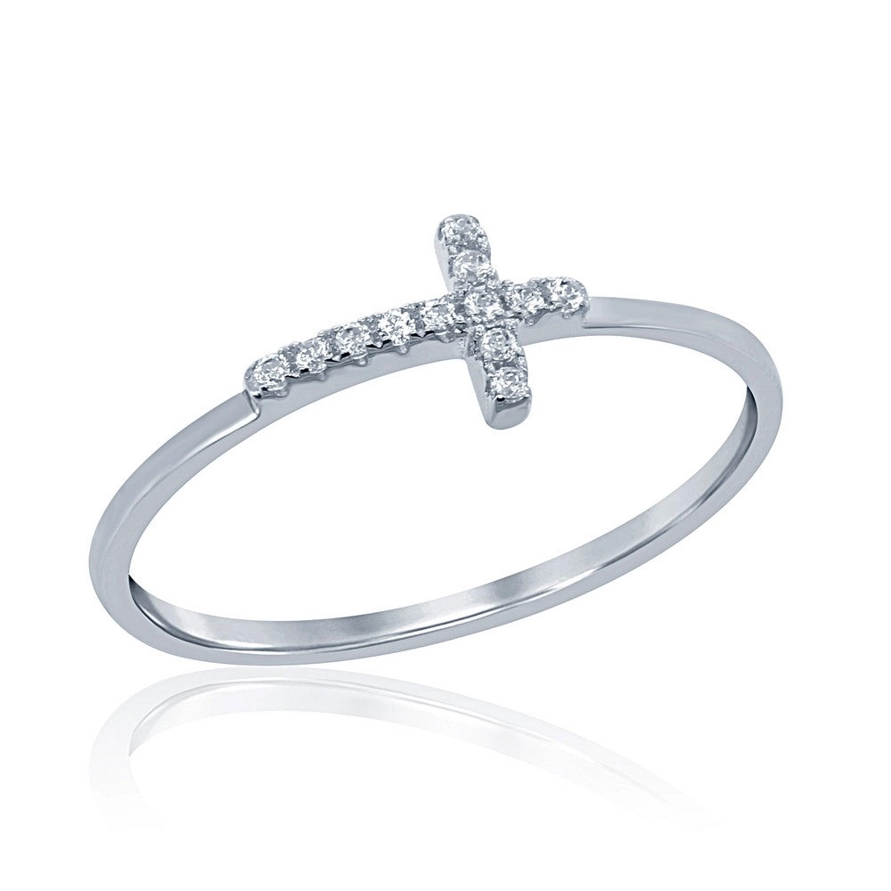 Sterling Silver Small CZ Cross Ring - W-1480