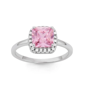 Sterling Silver Square Pink and Clear CZ Ring - W-1533