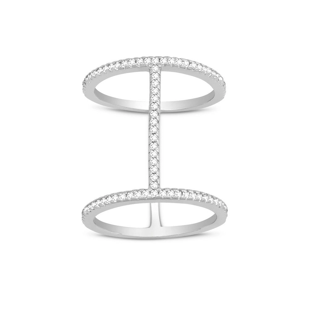 Sterling Silver Tall Thin CZ Double Ring - W-1219