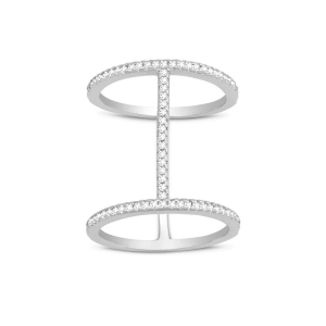 Sterling Silver Tall Thin CZ Double Ring - W-1219