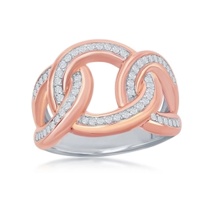 Sterling Silver TT Large Interlocking Curb Link CZ Ring - W-2052
