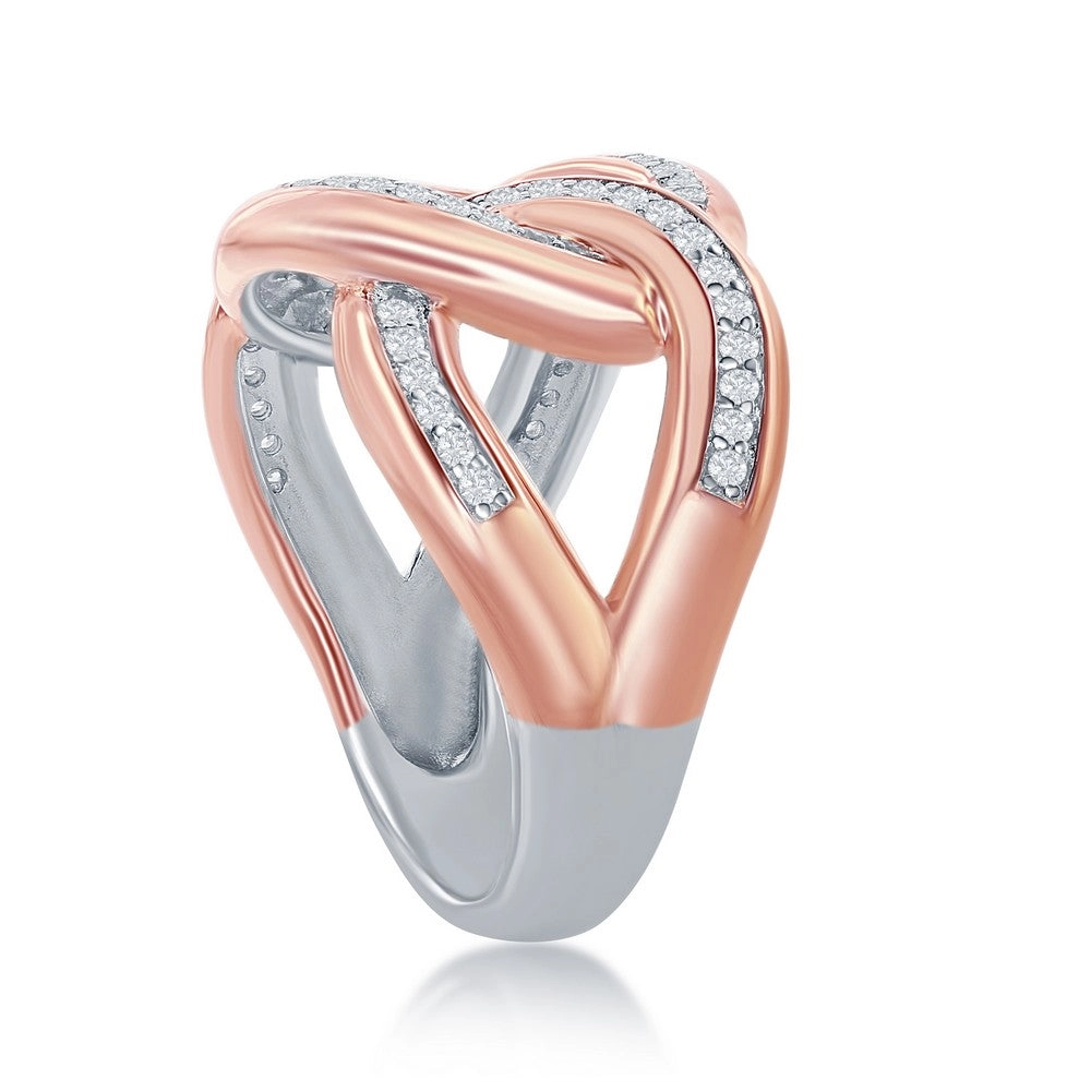 Sterling Silver TT Large Interlocking Curb Link CZ Ring - W-2052